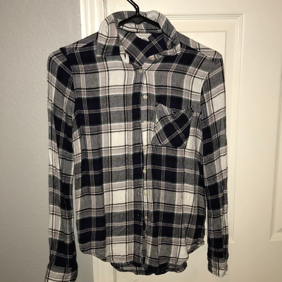 Dark blue and white plaid shirt - Picture 1 of 3